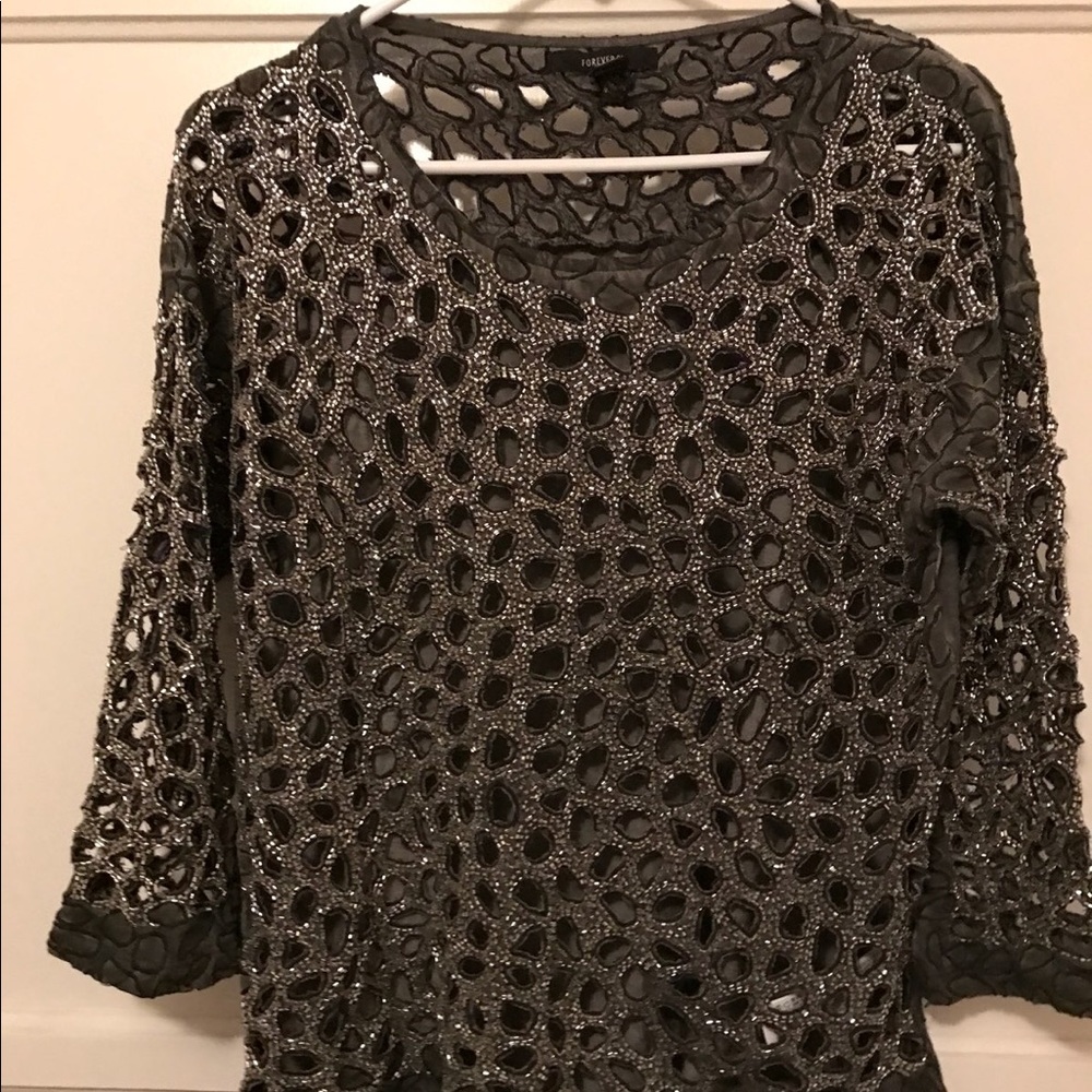 Dark Gray Beaded Cutout Top